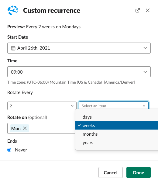 Custom rotation intervals