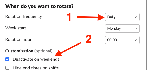 Rotation frequency set to Daily with Deactivate on weekends checked