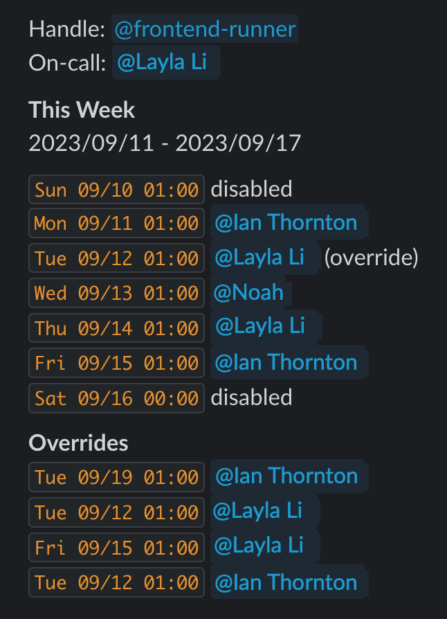 Overrides list containing several entries for the same Tuesday shift