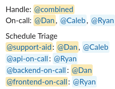 Triage handle @combined listing the on-call user from each source schedule