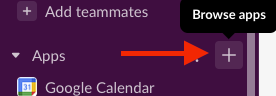 Browse apps button next to Apps in the Slack sidebar